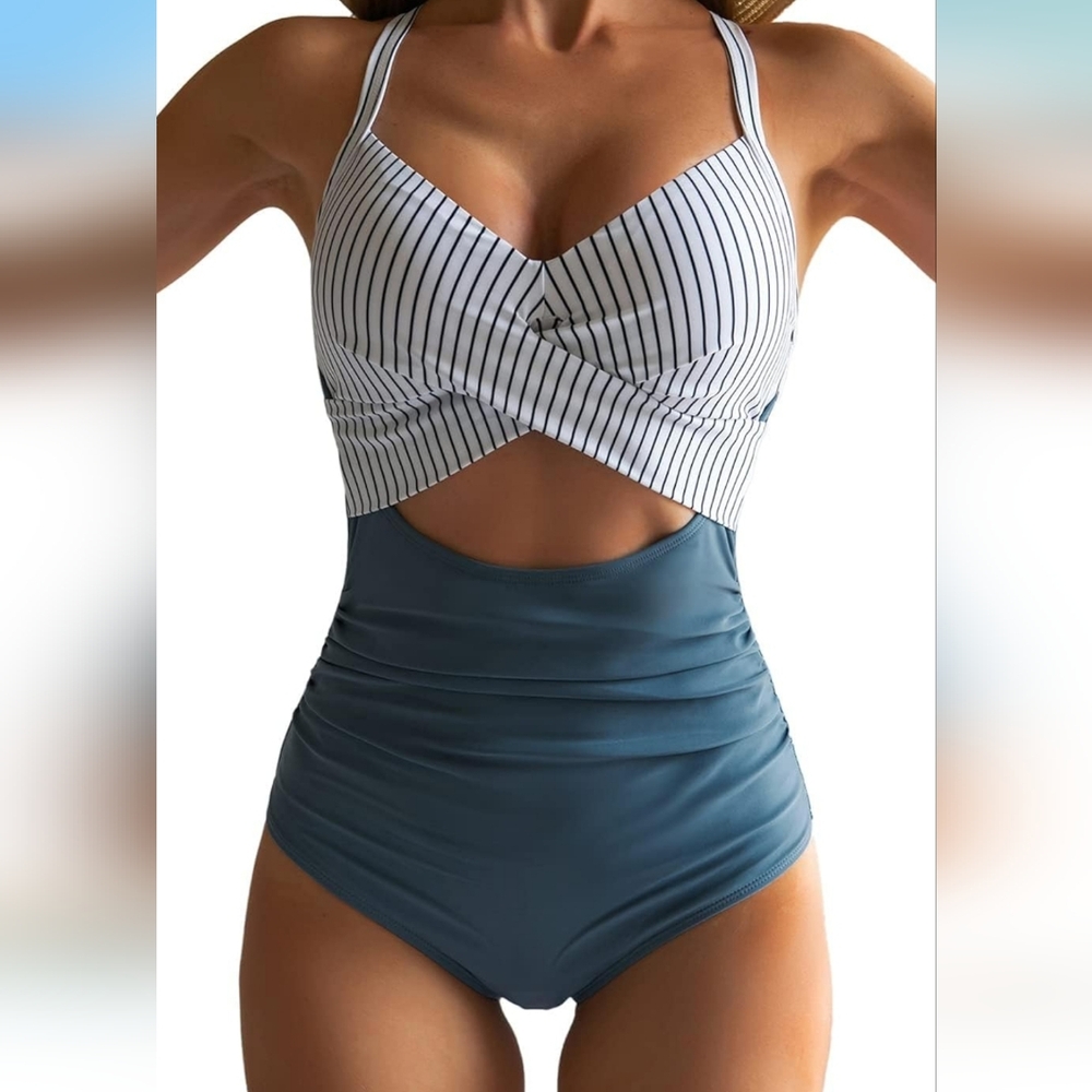 Striped Blue Women's One Piece Swimsuit